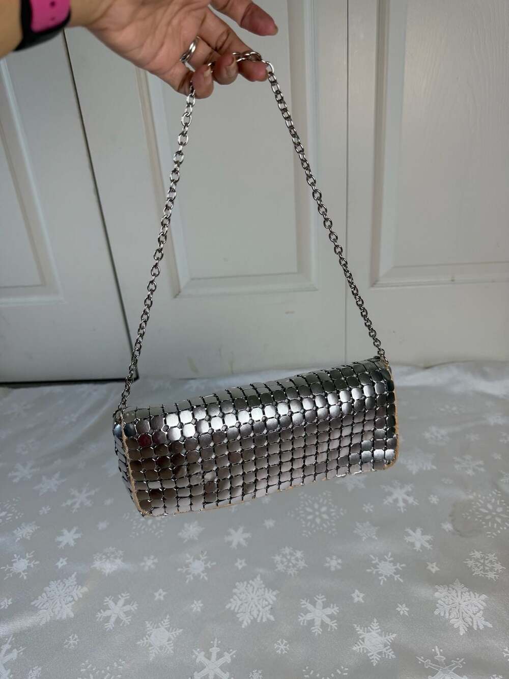 Vintage Silver Metal Mesh Chainmail Shoulder Bag Disco Y2K Evening Clutch